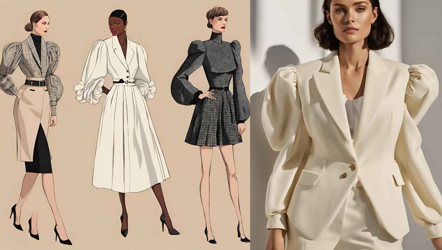 Structured jackets and tops with puffed or detailed sleeves