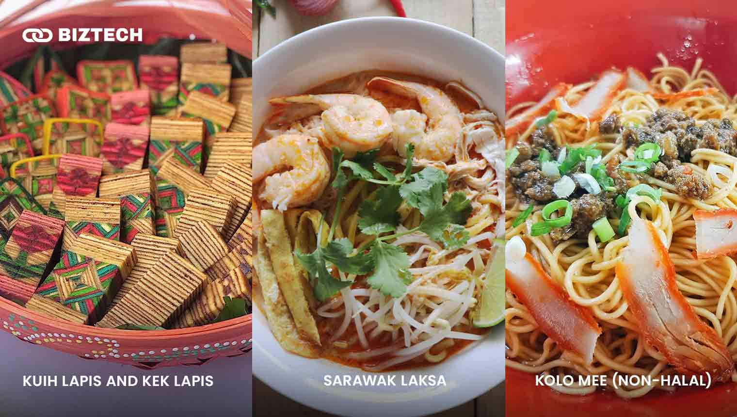 kuih lapis with kek lapis,Sarawak LaksaKolo Mee (Non-Halal)