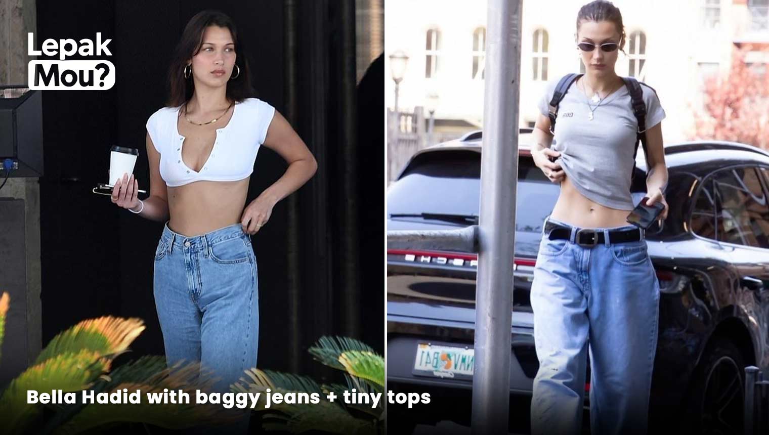 Bella Hadid in Y2K Style: baggy jeans + tiny tops