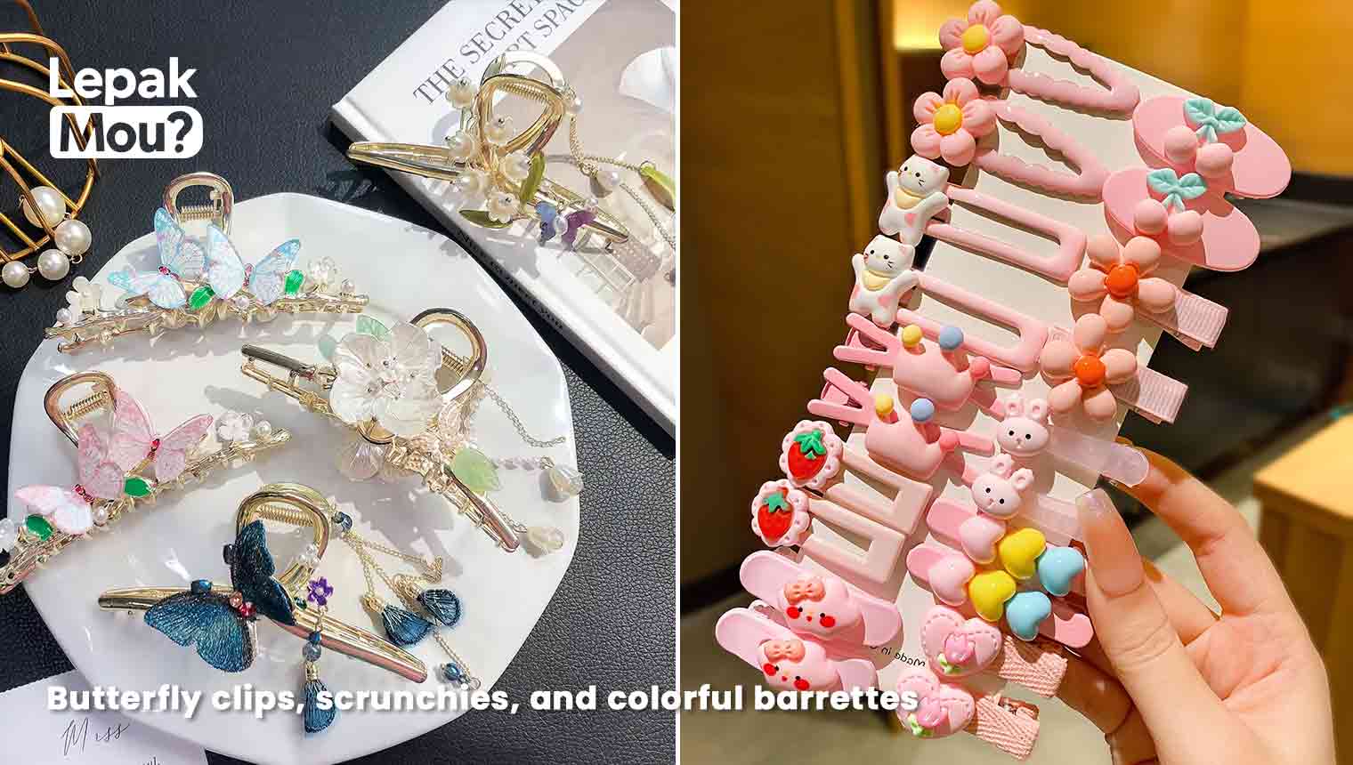 Y2K Accessories: Butterfly clips, scrunchies, and colorful barrettes