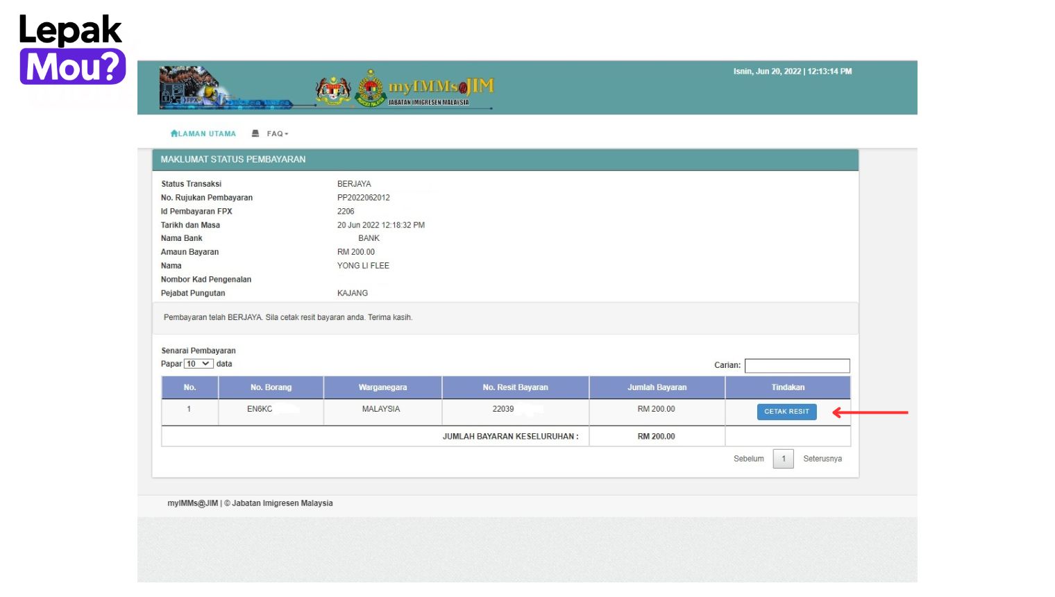 How to renew passport online Malaysia: Step 8, Save Your Receipt