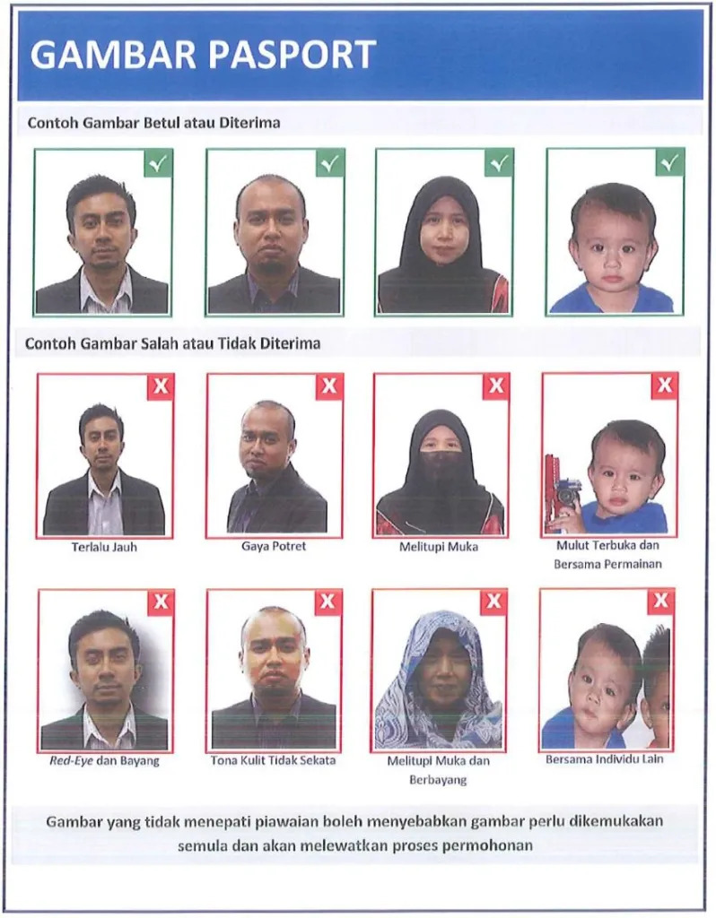 Correct and wrong samples when taking a Malaysian Passport photo