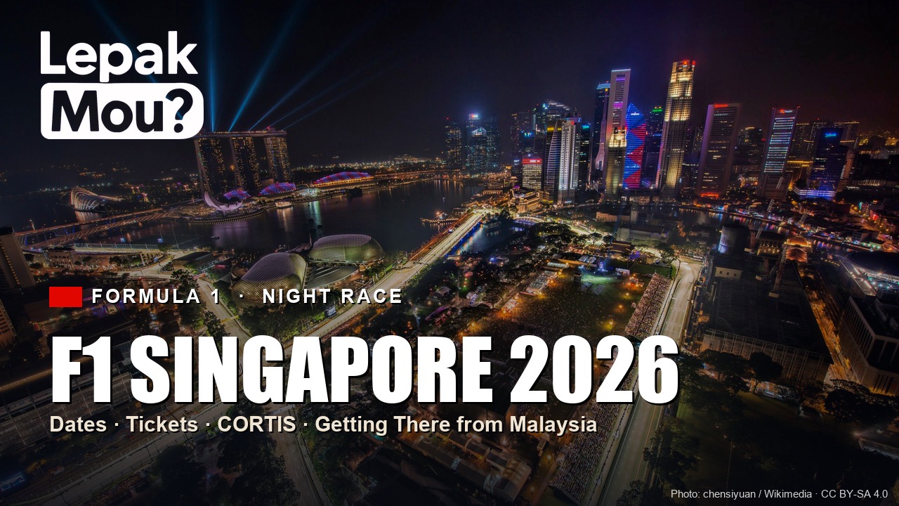 F1 Singapore 2026 night race at the Marina Bay Street Circuit, with the Singapore city skyline lit up — Formula 1 Singapore Grand Prix guide for Malaysians