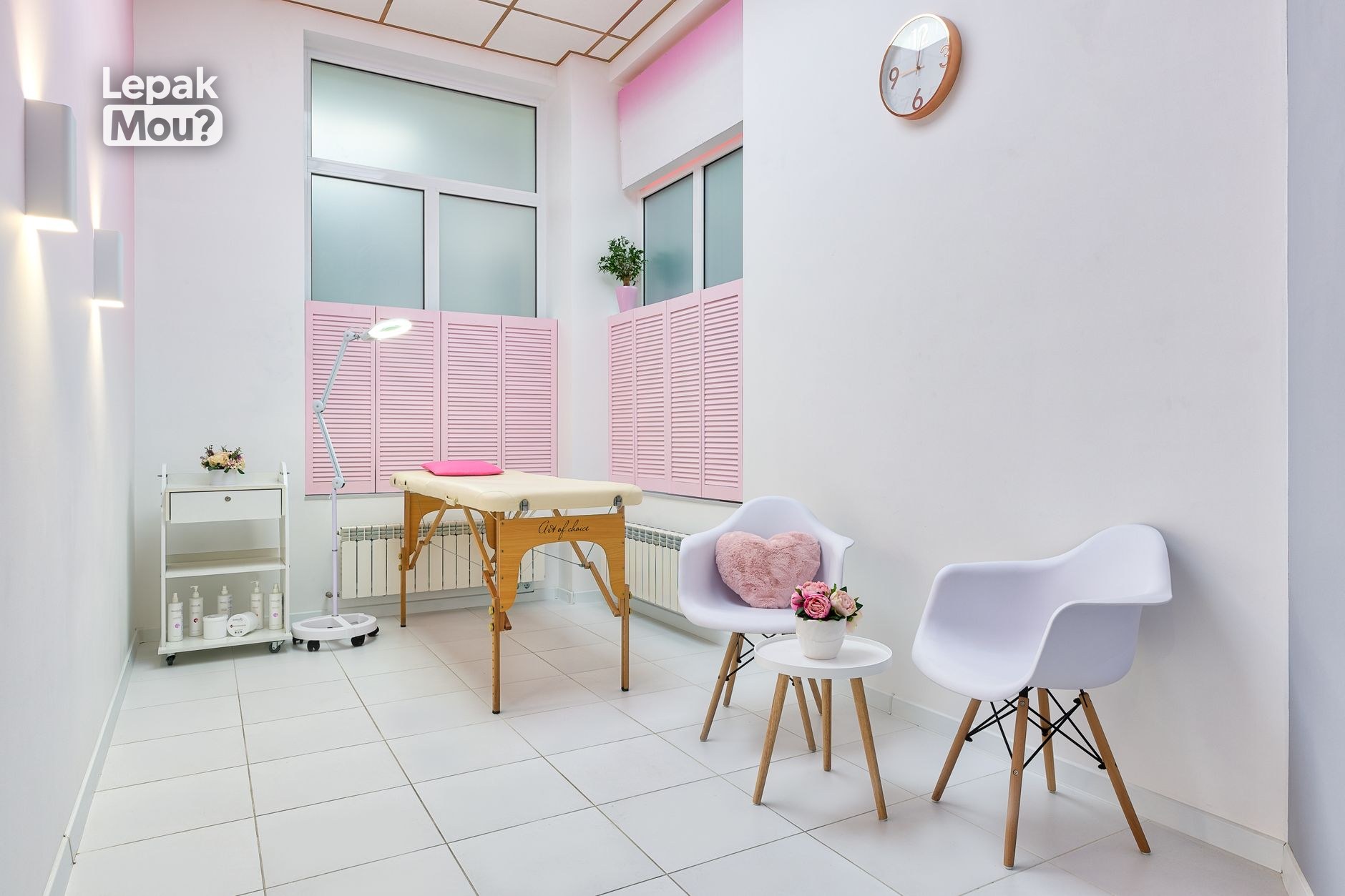 A treatment room at a facial salon